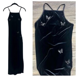City Triangles Y2K black velvet beaded butterfly maxi dress whimsigoth fairy XS